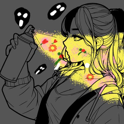 a realistic girl spray, painting