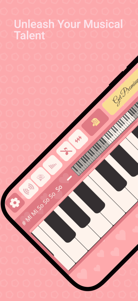 Pink piano keyboard interface with Unleash Your Musical Talent text