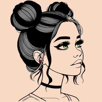 realistic girl with buns on the top of her head