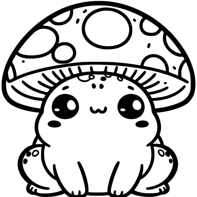 a cute chubby frog with a mushroom hat