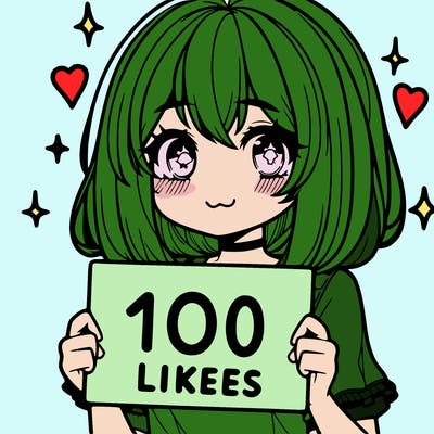anima girl holding a 100 likes sign in her hand
