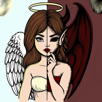 realistic angel half demon