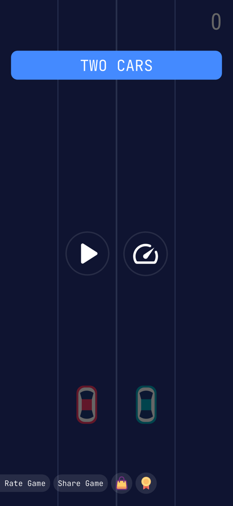 Two Cars : 2 cars game - Menu principal do jogo mobile Two Cars com botões de jogar e personalização de velocidade