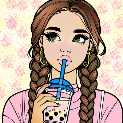 realistic girl with braided hair drinking boba