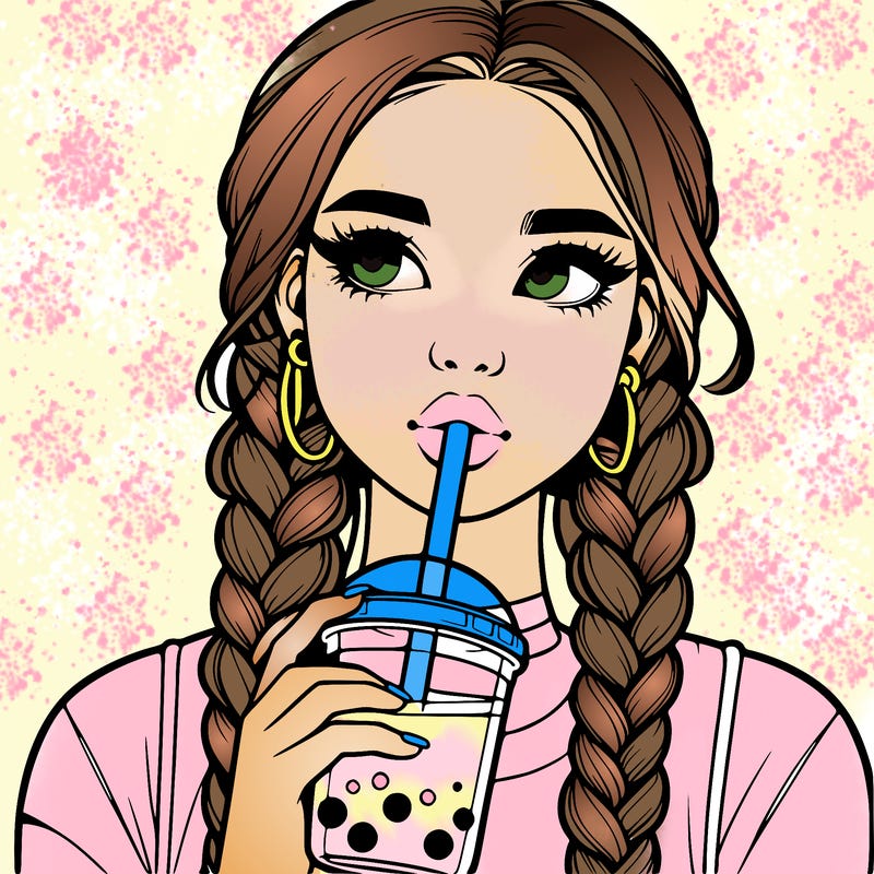 realistic girl with braided hair drinking boba
