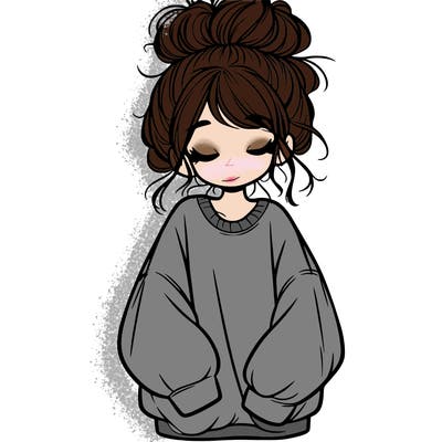 girl with baggy sweatshirt and messy bun