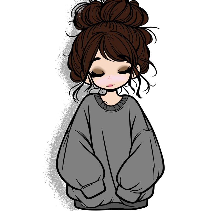 girl with baggy sweatshirt and messy bun
