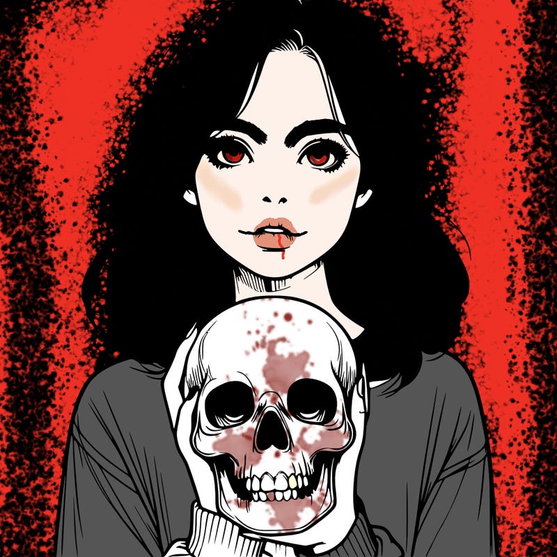 realistic girl holding a skull