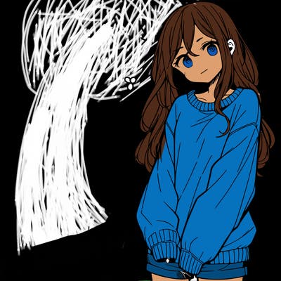 manga teen girl  in a sweater and baggy pants