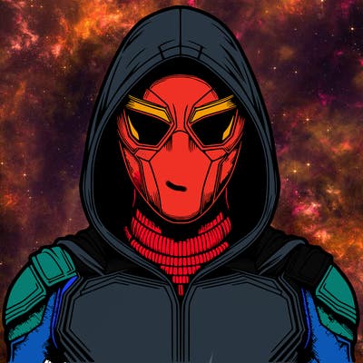 realistic hero with a full face mask and a hood