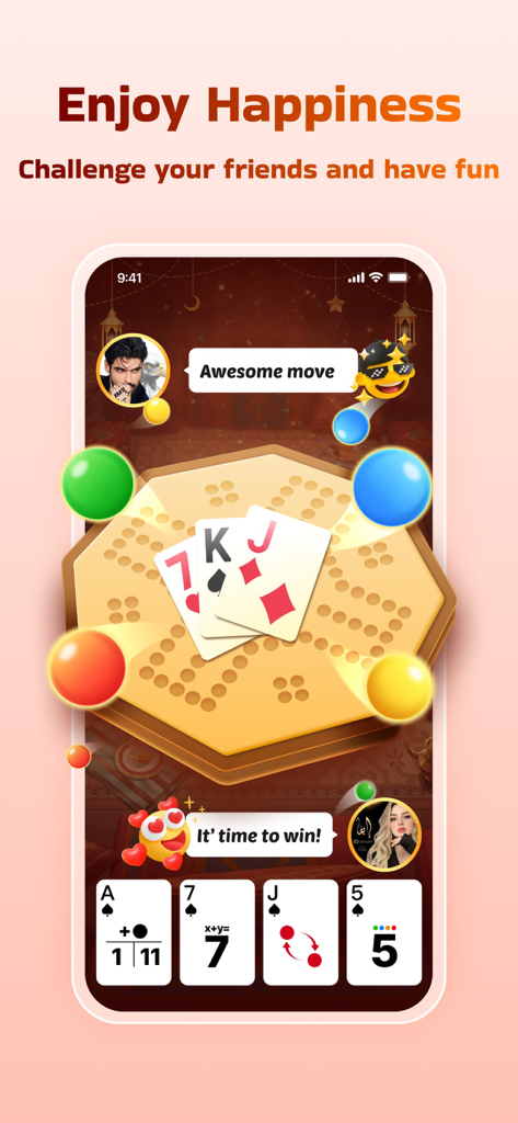 Uma captura de tela do aplicativo Masa Club apresentando uma partida do jogo de tabuleiro Jackaroo com avatares de jogadores e balões de chat.