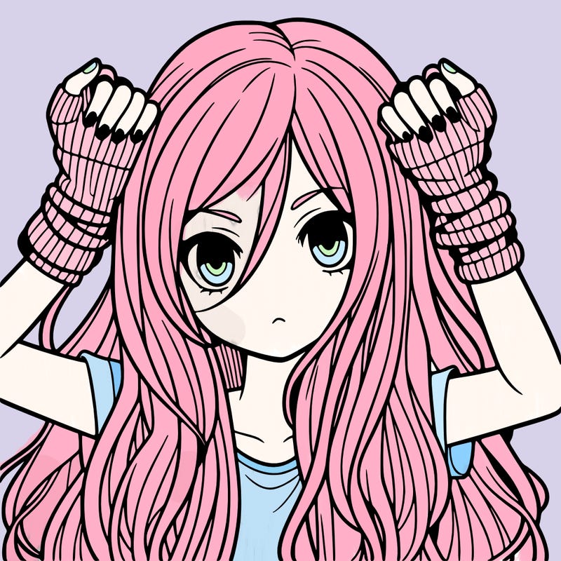 long haired girl with fingerless gloves