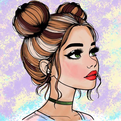 realistic girl with buns on the top of her head