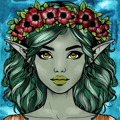 realistic female elf with flower crown