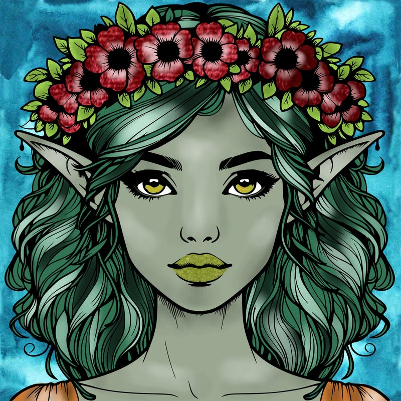 realistic female elf with flower crown