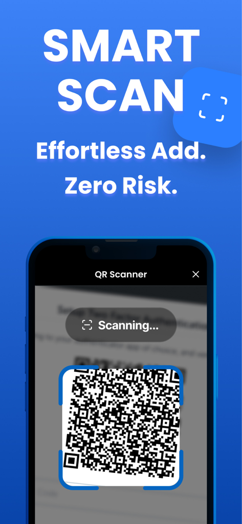 スマートQRスキャナーで、二要素認証のセットアップを簡単に実行できます。