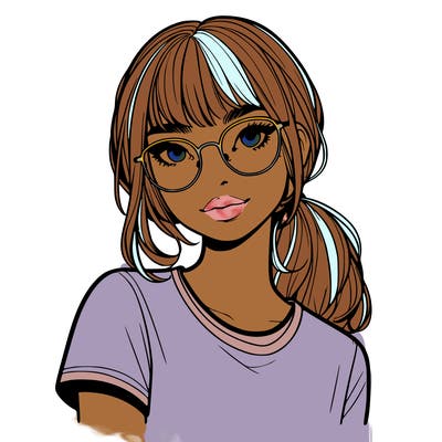 realistic girl with freckles and clear glasses