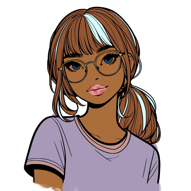 realistic girl with freckles and clear glasses