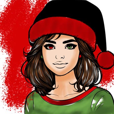 realistic girl with a santa hat