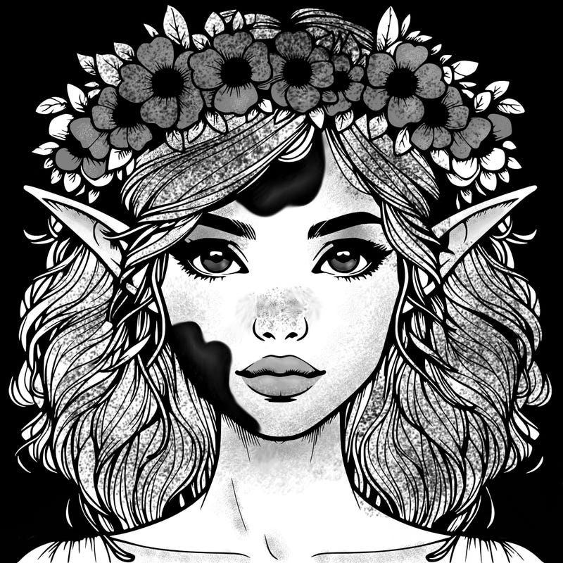 realistic female elf with flower crown