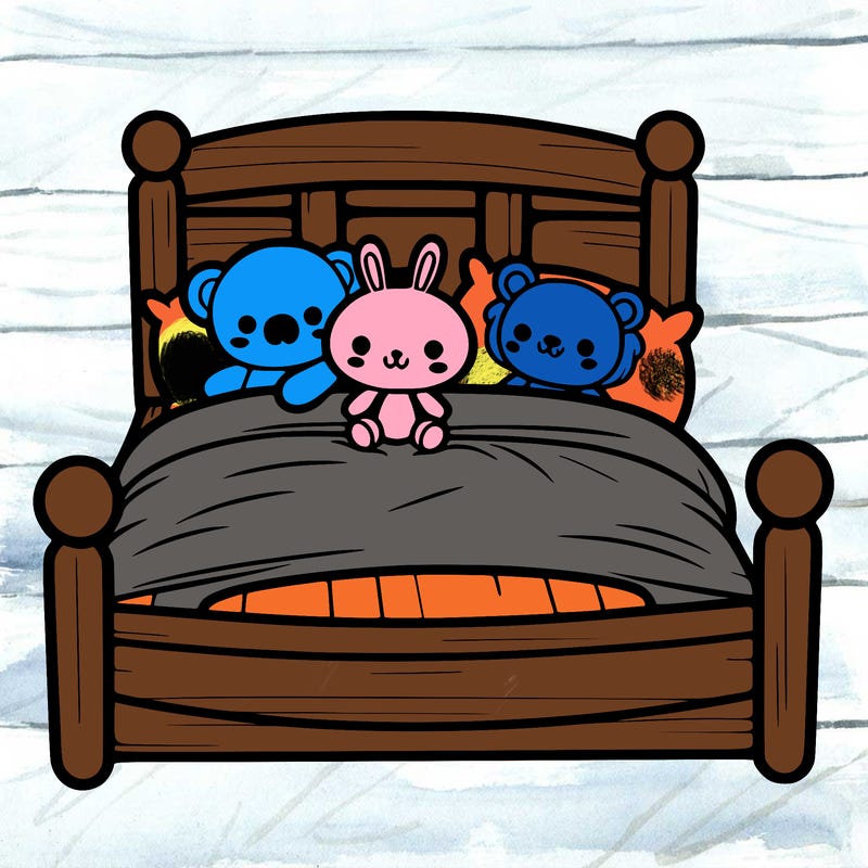 a bed with plushies in it