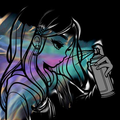 a realistic girl spray painting