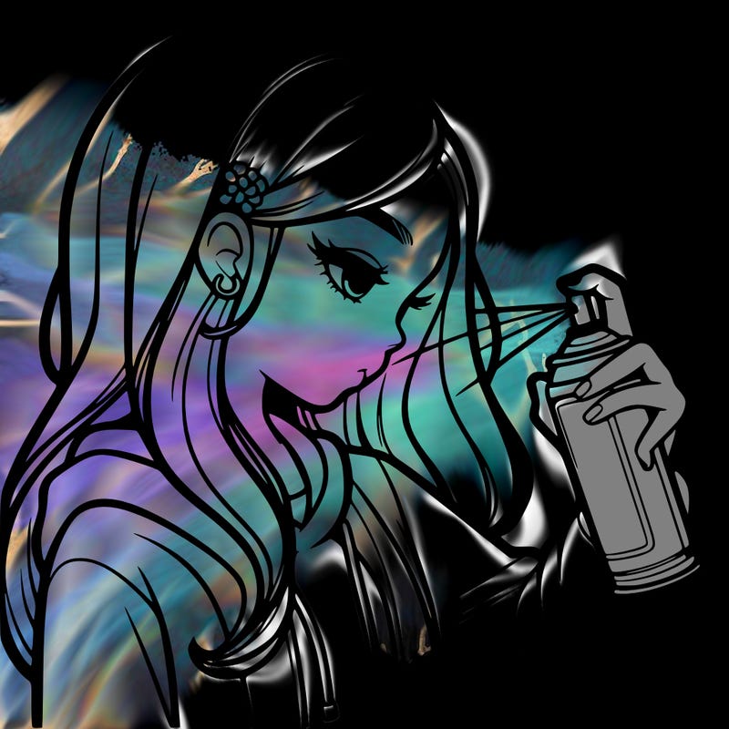 a realistic girl spray painting