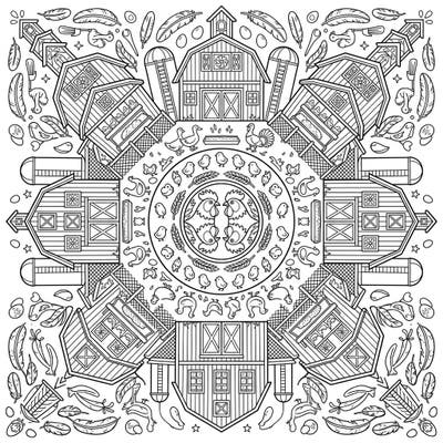 Dive into the charming world of farm animals with this unique Poultry Barns Mandala coloring page. This intricate design blends the rustic beauty of farm structures with the soothing symmetry of a mandala, perfect for a relaxing creative session.