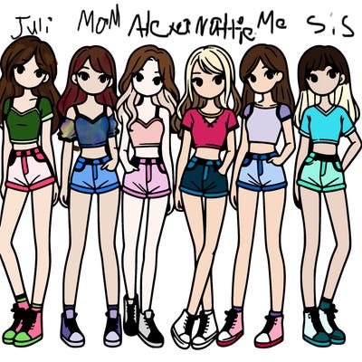 a group of girls wearing crop tops and shorts