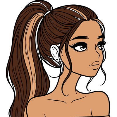 a beautiful and realistic girl with a high pony tail