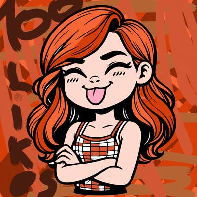 realistic girl crossing her arms and wearing a tank top with her tongue held out she has long hair