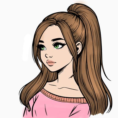 realistic girl with a high ponytail