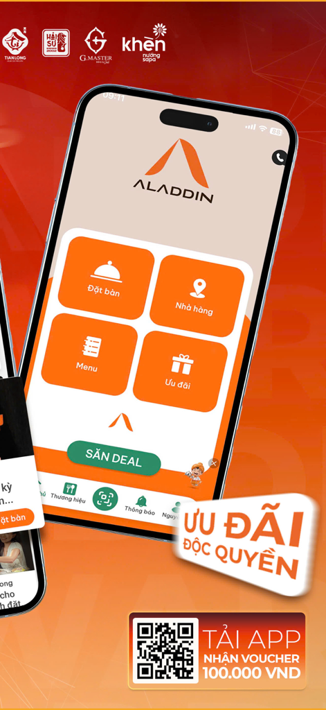 Aladdin Rewards - Aladdin Rewards app interface showing restaurant booking and loyalty rewards options.