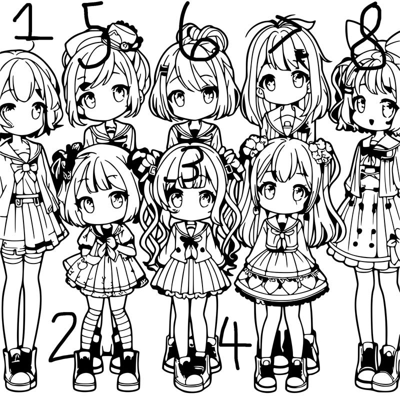 6 cute anime girls lined up