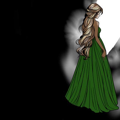 realistic woman with long flowing dress