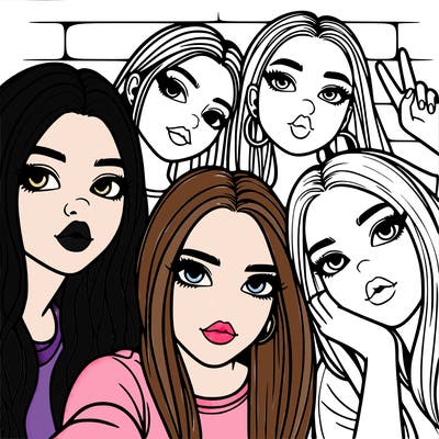 group of teen girls friends y2k up close in a selfie