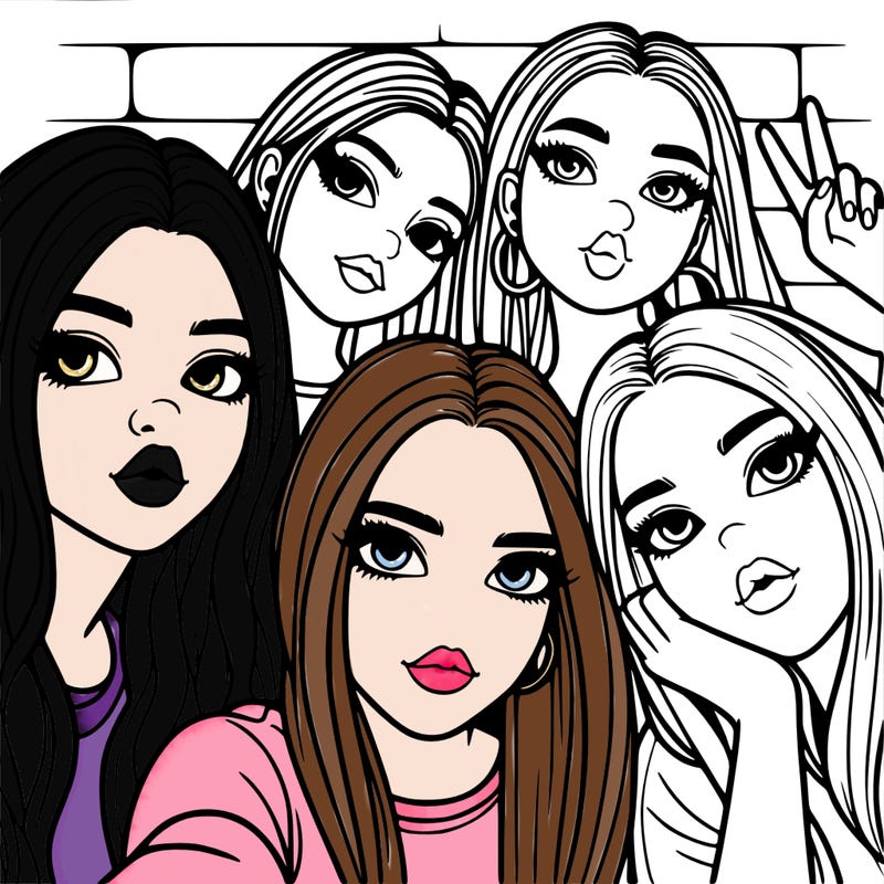 group of teen girls friends y2k up close in a selfie