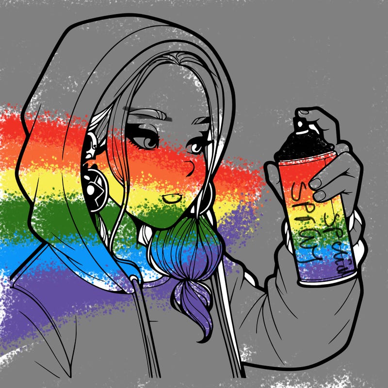 a realistic girl, spray painting