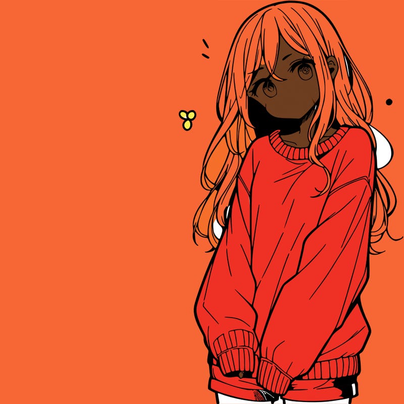 manga teen girl  in a sweater and baggy pants