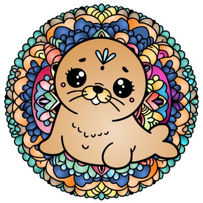 a cute baby seal mandala