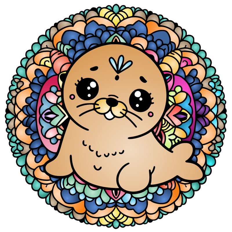 a cute baby seal mandala