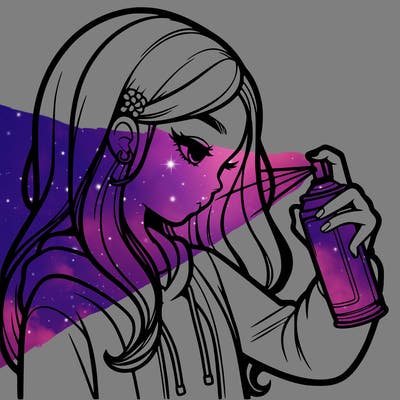 a realistic girl spray painting