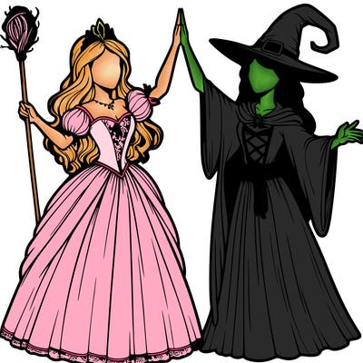 detailed realistic split of a princess and a witch