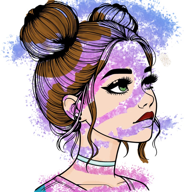 realistic girl with buns on the top of her head