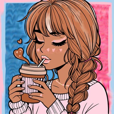 realistic girl drinking coffee