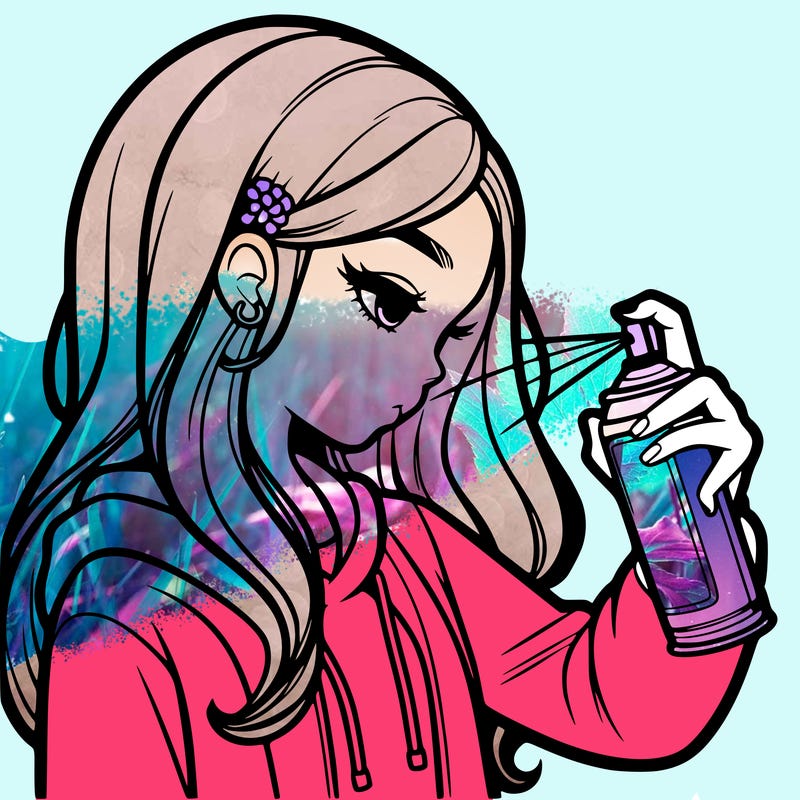 a realistic girl spray painting