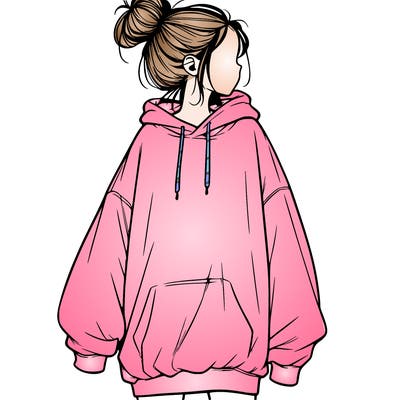 realistic girl with a oversized sweatshirt on and a bun
