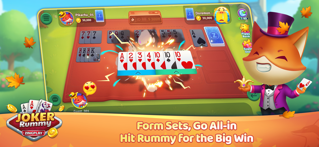 Joker Rummy ZingPlay - Joker Rummy ZingPlay gameplay screen showing card sets and a cartoon fox character