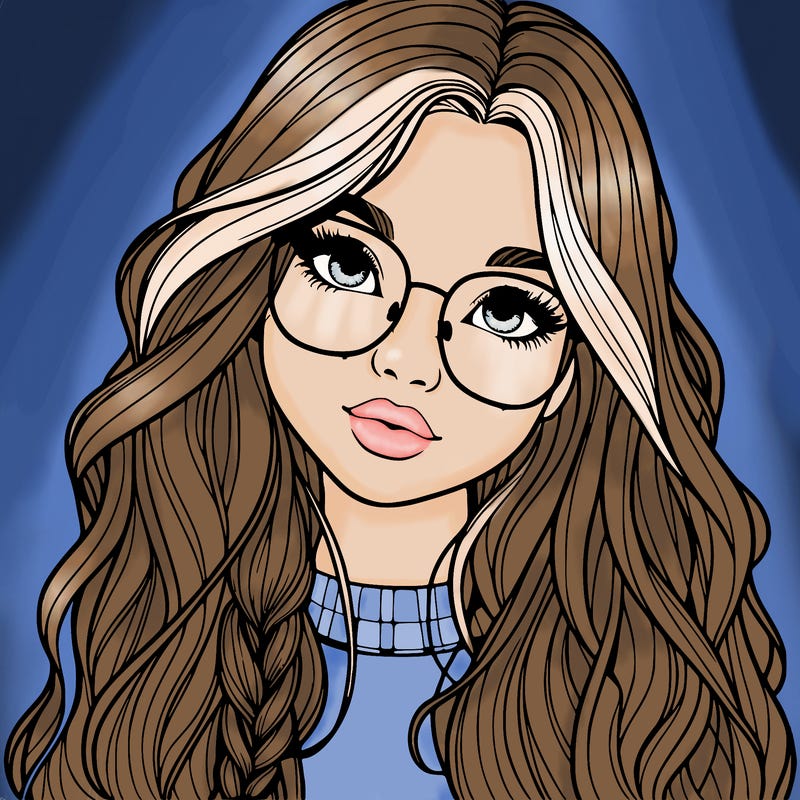 girl with long hair and freckles and glasses realistic