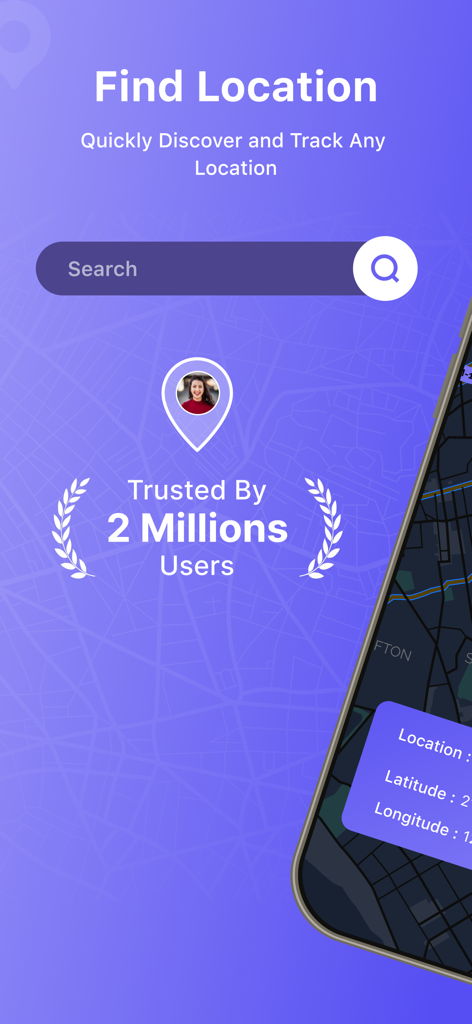 검색창과 지도 인터페이스가 특징인 가짜 위치 GPS 변경기 앱의 위치 찾기 화면